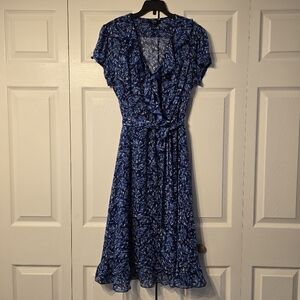 MSK Women's Elegant Blue Floral Short Sleece Midi Dress with slip dress size 12